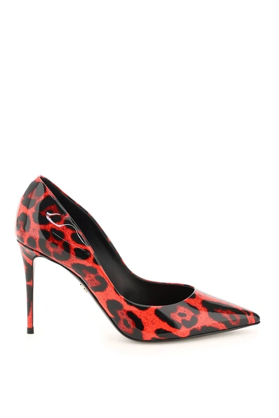 Shop Dolce & Gabbana Printed Patent Leather Pumps In Leo Nero F Rosso Fra (red)