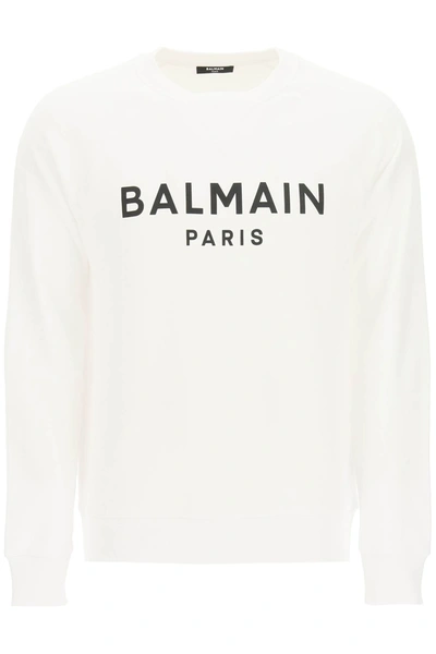 Shop Balmain Logo Print Sweatshirt In White Black (white)