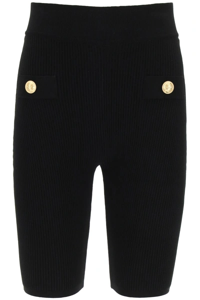 Shop Balmain Ribbed Shorts In Noir (black)