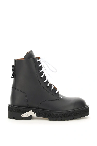 Shop Off-white Lace-up Leather Boots In Black (black)