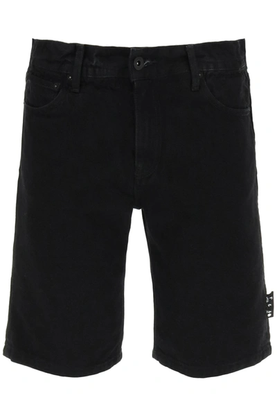 Shop Off-white Denim Belted Shorts In Black White (black)