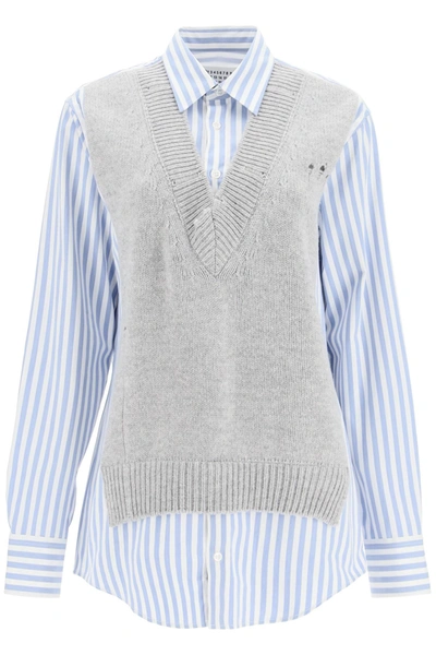 Shop Maison Margiela Spliced Shirt In Cotton And Wool In Stripe White Sky (grey)