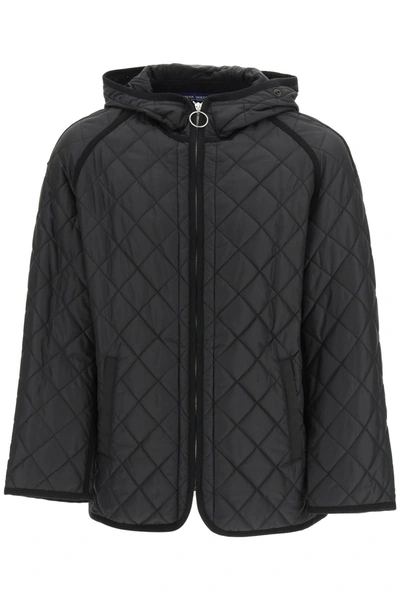 Shop Junya Watanabe Hooded Quilted Jacket In Black X Gray (black)