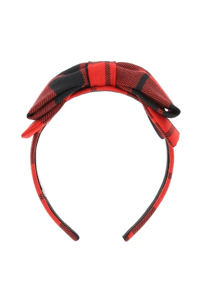 Shop Alessandra Rich Tartan Headband With Bow In Red Black (red)