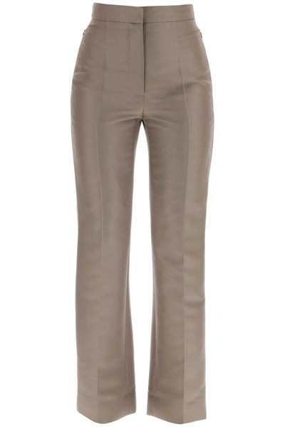 Shop Low Classic Wool And Silk Trousers In Light Khaki (grey)