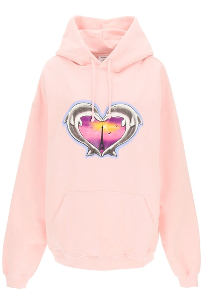 Shop Vetements Dolphins Hoodie Heart Logo In Baby Pink (pink)
