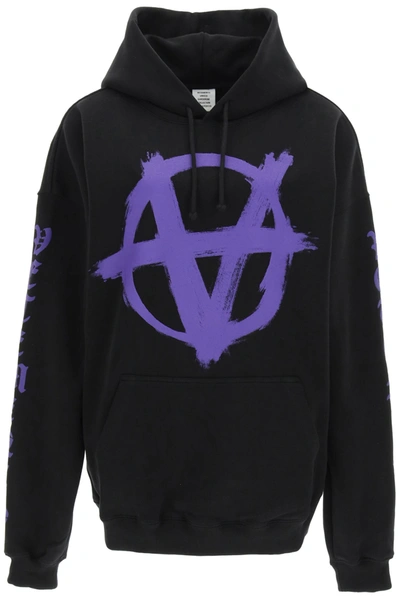Shop Vetements Anarchy Gothic Logo Hoodie In Black Purple (black)