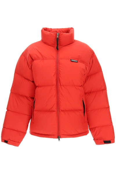 Shop Vetements Down Jacket With Logo Embroidery In Red (red)