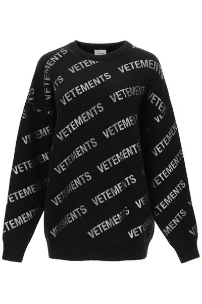 Shop Vetements Monogram Silver Lurex Sweater In Black Silver (black)