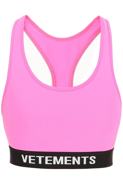 Shop Vetements Sport Bra In Hot Pink Black (fuchsia)