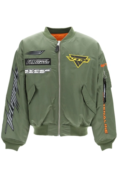 Shop Vetements Racing Logo Reversible Bomber Jacket In Green (khaki)
