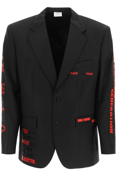 Shop Vetements Jacket With Hidden Message Embroidery In Black (black)