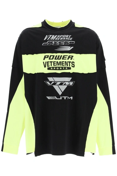 Shop Vetements Motocross Patched Logo Oversized Ls T-shirt In Black Neon Yellow White (black)