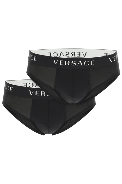 Shop Versace Tri-pack Underwear Low Briefs In Black (black)
