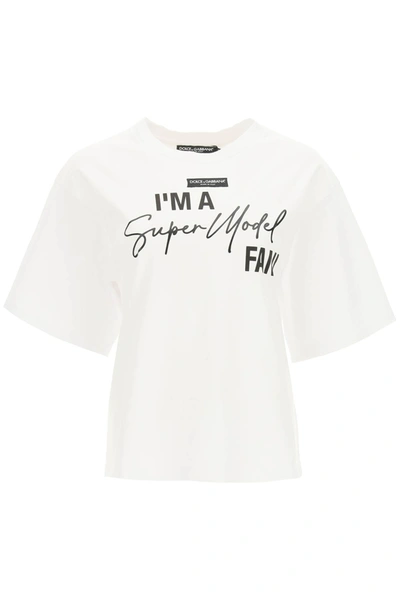 Shop Dolce & Gabbana Super Model Print T-shirt In Superfan Fdobianco (white)