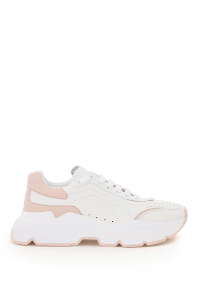Shop Dolce & Gabbana Daymaster Leather Sneakers In Bianco Rosa Polvere (white)