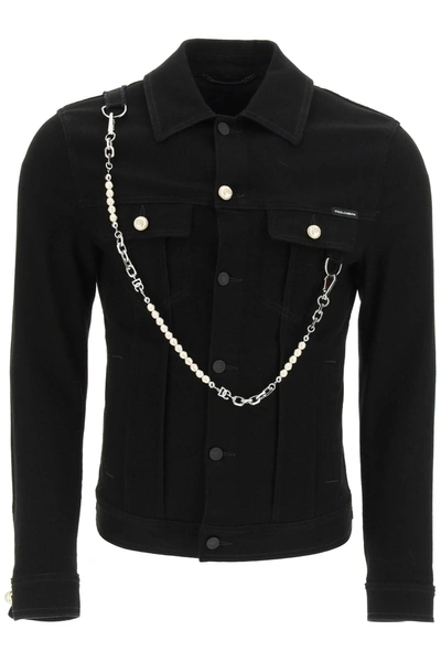 Shop Dolce & Gabbana Denim Jacket With Keychain In Variante Abbinata (black)