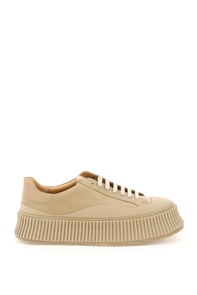 Shop Jil Sander Leather Platform Sneakers In Medium Brown (beige)