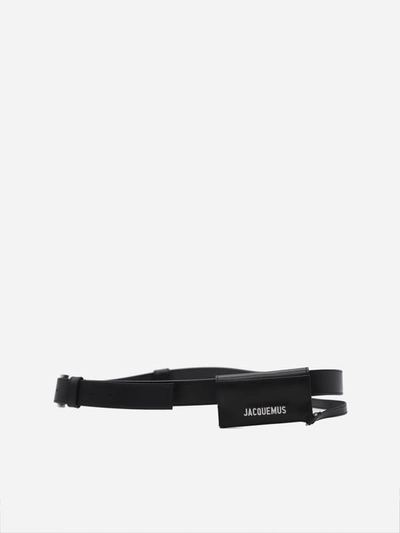 Shop Jacquemus Leather Card Holder Belt In Black