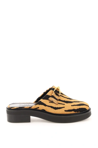 Shop By Far Tiger-print Pony Hair Mules In Tiger Print (beige)