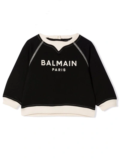 Shop Balmain Sweatshirt With Print In Nero-begie