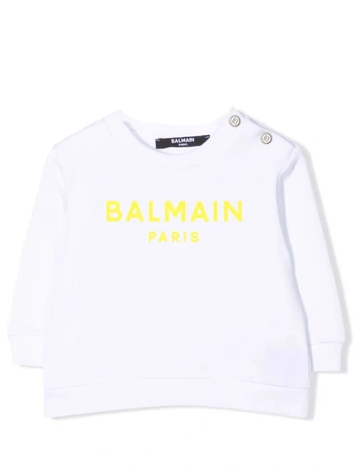 Shop Balmain Sweatshirt With Print In Giallo-bianco