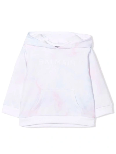 Shop Balmain T-shirt With Tie Dye Pattern In Bianco-multicolor