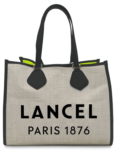 Shop Lancel Jute And Black Leather Summer Tote In Nero