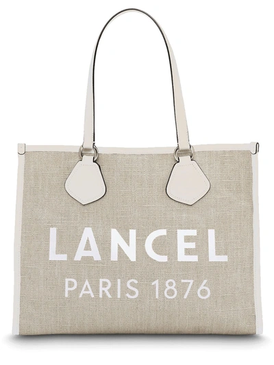 Shop Lancel Jute And White Leather Summer Tote In Natural