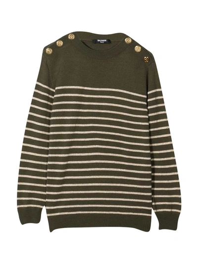 Shop Balmain Teen Striped Sweater In Verde/oro