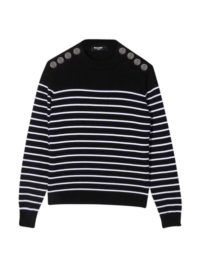 Shop Balmain Unisex Striped Sweater In Nero/bianco