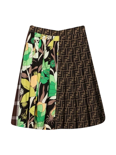 Shop Fendi Pleated Skirt With Print In Multicolor