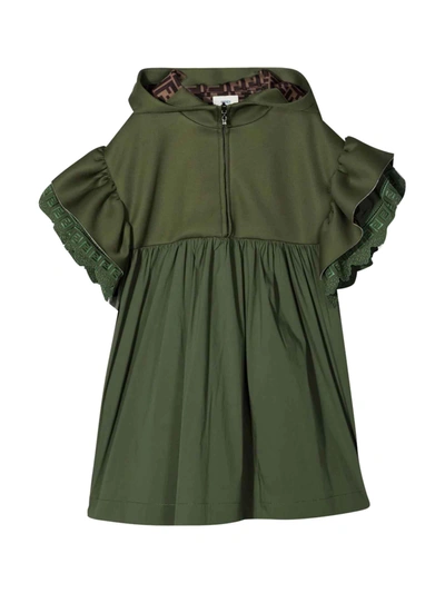 Shop Fendi Green Midi Dress With Hood In Verde