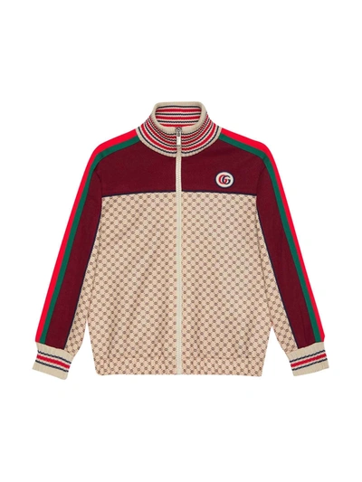 Shop Gucci Multicolor Jacket With Frontal Zip Closure, High Collar And Straight Hem In Beige