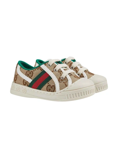 Shop Gucci Multicolor Sneakers Tennis 1977 With Logo Application And Round Tip In Bianco/verde/rosso