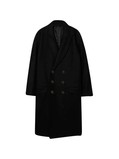 Shop Balmain Teen Black Double-breasted Coat In Nero