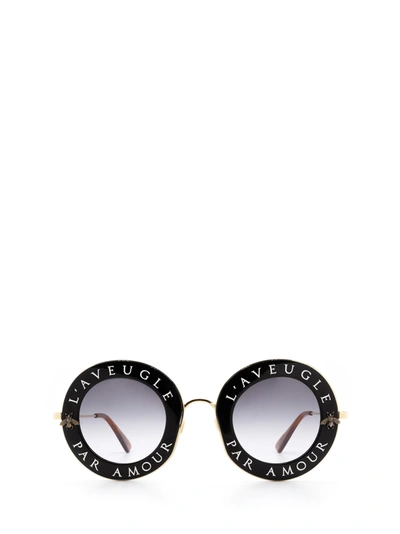 Gucci Gg0113s Sunglasses In 001 Black Gold Grey | ModeSens