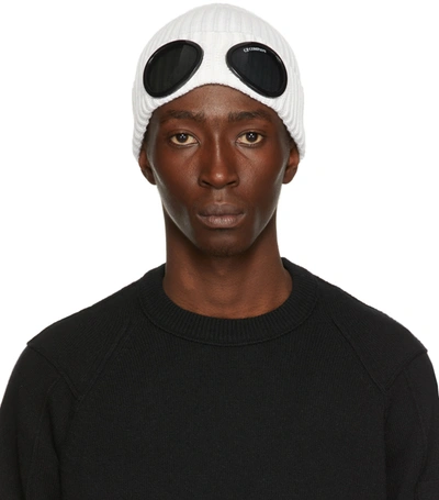 Shop C.p. Company White Goggle Beanie In 103 Gz White