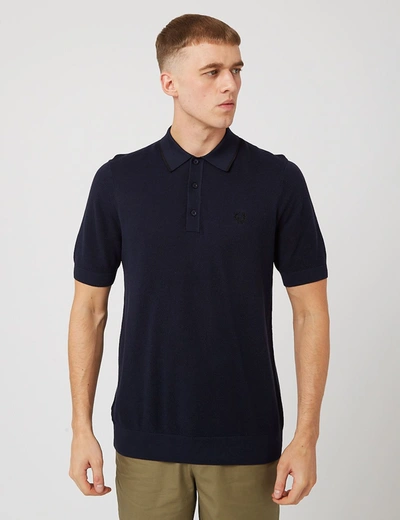 Fred Perry Tipped Knitted Polo Shirt In Navy Blue | ModeSens