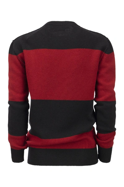 Shop Marni Shetland Wool Sweater With Embroidered Logo In Black/red