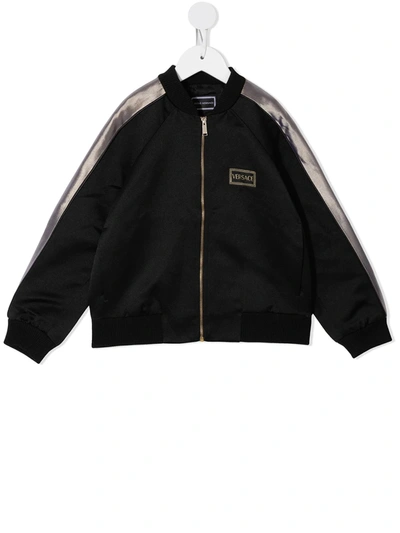 Shop Versace Logo-print Satin Bomber Jacket In Black