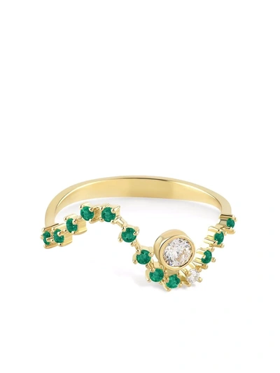 Shop Gfg Jewellery 18kt Yellow Gold Sonia Wave Diamond And Emerald Ring