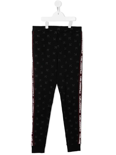 Shop Karl Lagerfeld Teen Monogram-print Track Trousers In Black