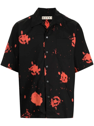 Shop Marni Painterly-print Cotton Shirt In Black