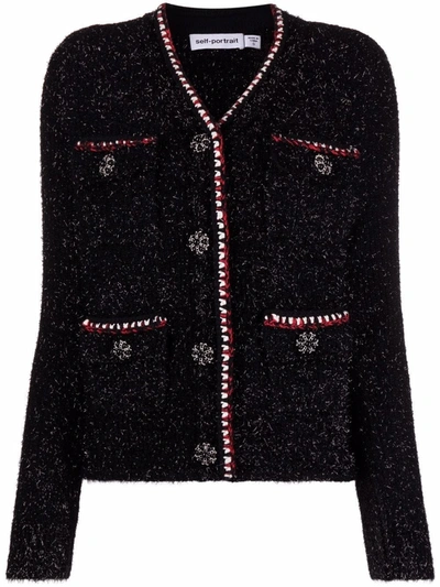 Shop Self-portrait Black Lurex Melange Cardigan In Nero