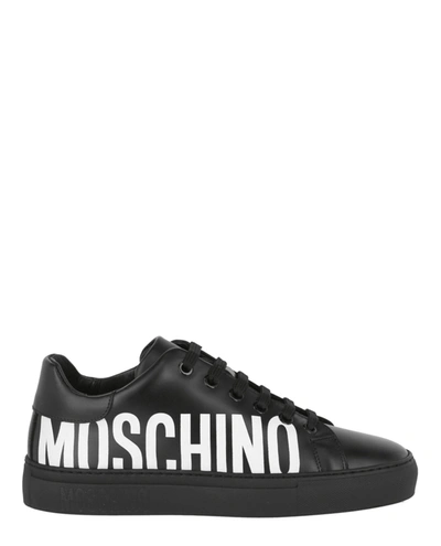 Shop Moschino Womens Leather Logo Sneakers In Black
