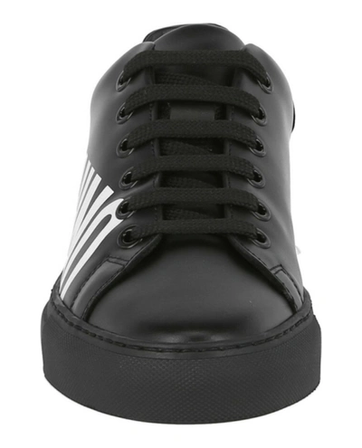 Shop Moschino Womens Leather Logo Sneakers In Black