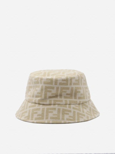 Shop Fendi Bucket Hat In Wool And Silk With All-over Ff Motif In Beige