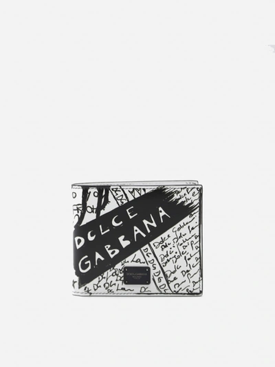 Shop Dolce & Gabbana Leather Wallet With All-over Graffiti Print In White