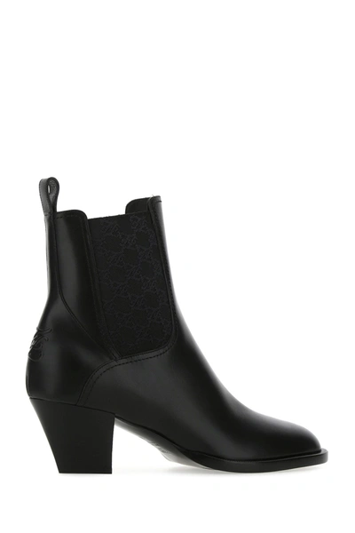 Shop Fendi Black Leather Ankle Boots Black  Donna 37.5